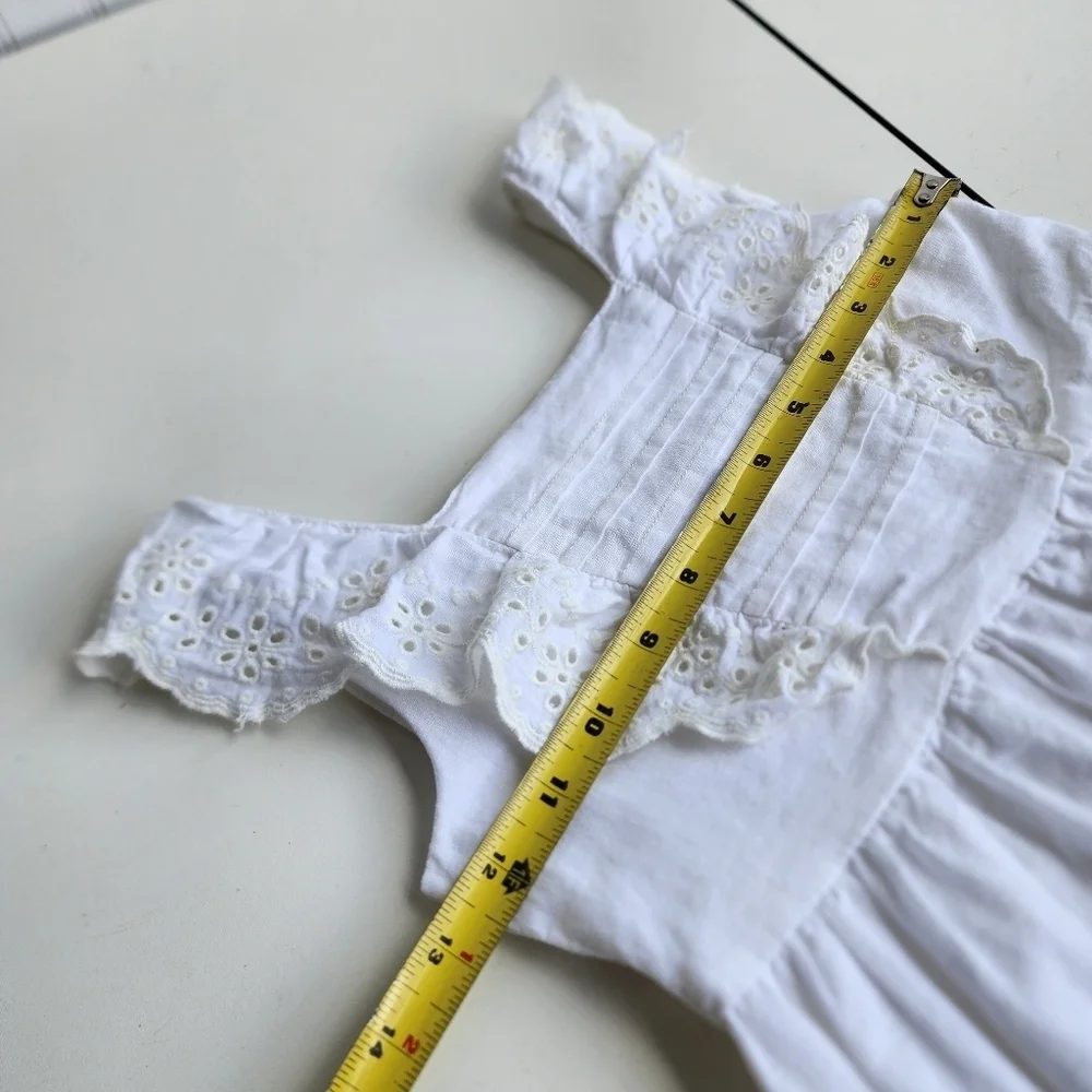Gymboree Girls 6 White Sleeveless Sundress Eyelet Flutter Prairie Linen Cotton